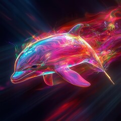 Vibrant abstract dolphin swimming through colors
