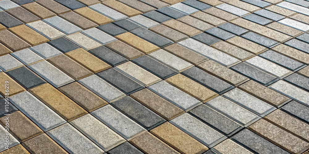 Wall mural a repeating pattern of rectangular tiles in shades of brown, gray, and white creates a visually enga