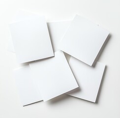 A collection of blank white square cards arranged randomly, perfect for note-taking, brainstorming, or creative projects. Ideal for presentations and minimalistic design purposes.