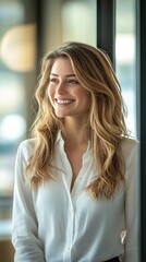Fototapeta premium Portrait of a businesswoman smiling gracefully and happily in the office