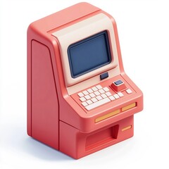Isometric Cartoon-Style ATM Machine Icon on Minimalist White Background