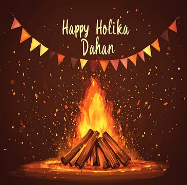Happy holika dahan  Happy Holi festival background with bonfire