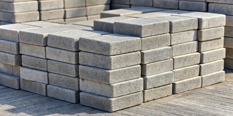 A Close-Up View of Gray Concrete Blocks Stacked in a Geometric Pattern, Emphasizing the Textured Surface and Receding Perspective