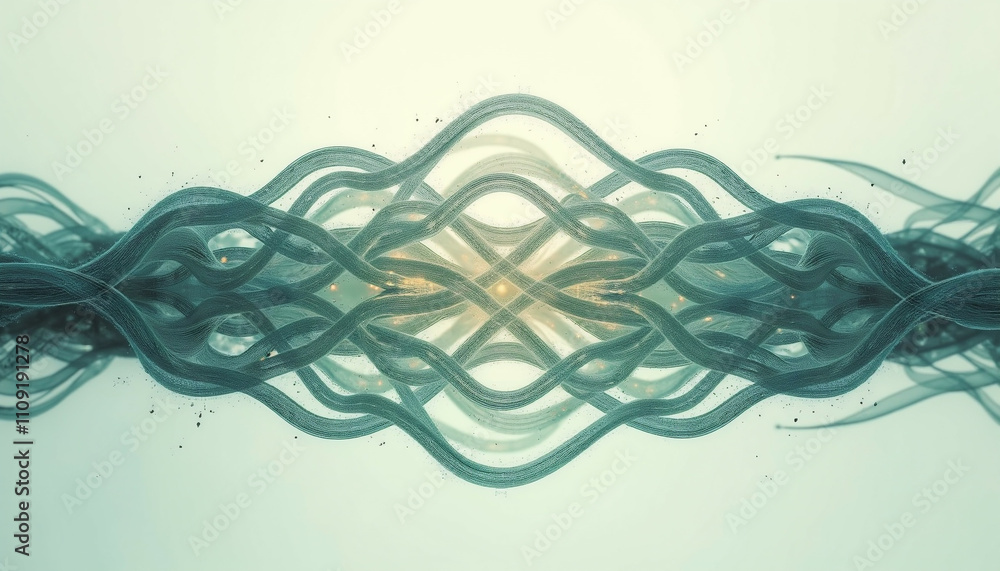 Poster abstract teal wave pattern symmetrical design with glowing center ethereal and flowing.