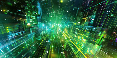 Fototapeta premium Digital Playground: Bright digital colors like neon green, electric blue, and digital white create a digital playground theme
