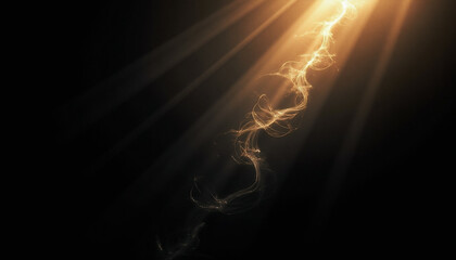 Golden light streaks illuminate the dark  creating a mystical and ethereal atmosphere.