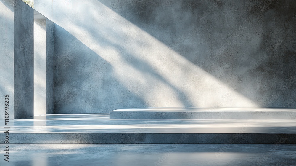 Poster modern minimalist interior with soft light and concrete walls, creating a calm and tranquil space fo