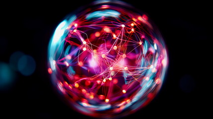 Obraz premium A conceptual sphere made of glowing nodes and fine lines, symbolizing data ecosystems