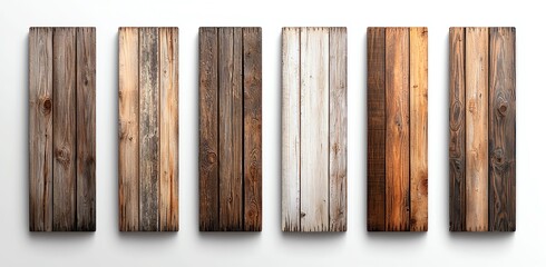 A collection of six wooden planks showcasing various textures and colors. Ideal for design projects, backgrounds, or rustic themes in digital art and presentations.