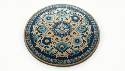 Obraz premium Circular rug with intricate teal beige and navy mandala design. Bohemian ethnic pattern.