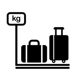 Baggage allowance icon with two travel bags on scale displaying kg mark for luggage weight limit