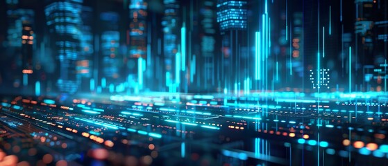 Detailed 3D Forex Chart with Glowing Candlesticks for Financial Presentations and Reports