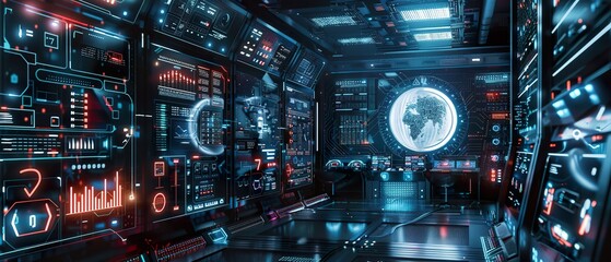 Obraz premium High-Tech Cybersecurity Network Interface Detailed Illustration