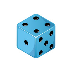Game dice, blue dice with the number four side coming up. Dice cube icon isolated on white background.