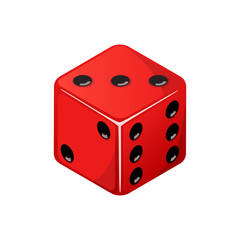 Game dice, red dice with the number three side coming up. Dice cube icon isolated on white background.