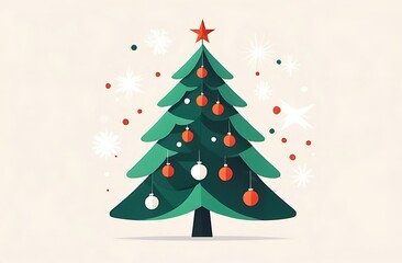 Fototapeta premium Minimalist Christmas Tree Design. Christmas décor. Vector flat illustration isolated on a white background.