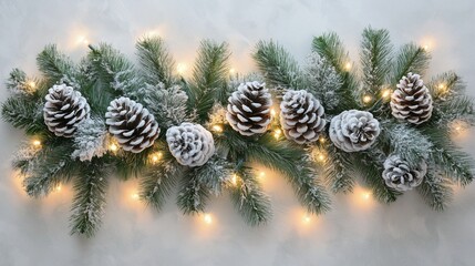 Pine Branches Over Wooden Background. Golden Ornaments