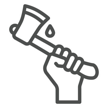 recommend clip art: Axe in hand line icon, halloween concept. Vector graphics. Axe tool sign on white background, outline style icon for mobile or web design.