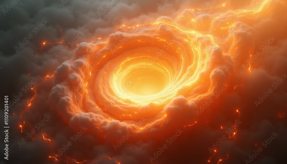Poster fiery vortex of swirling clouds and lightning a mesmerizing cosmic spectacle.