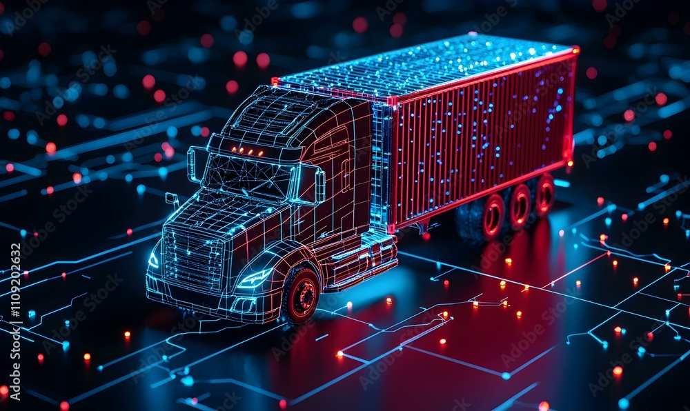 Poster digital twins in logistics, a conceptual visualization showcasing the integration of virtual models 
