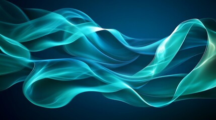Fototapeta premium A mesmerizing abstract composition of turquoise and indigo smoke, curling and intertwining like ribbons on a midnight blue, glowing as if lit from within.
