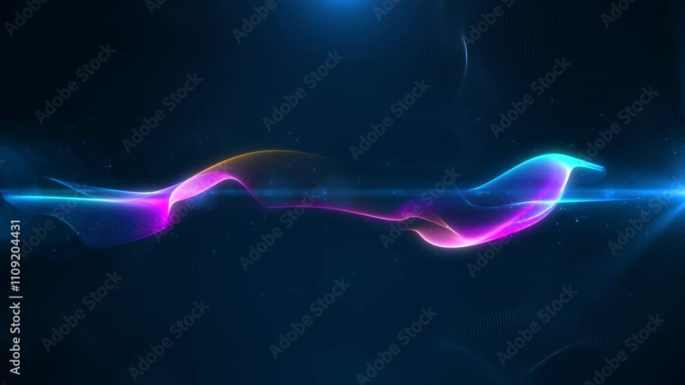 Wall mural abstract colorful futuristic wave lines animation background, 4k seamless loop backdrop video as tec