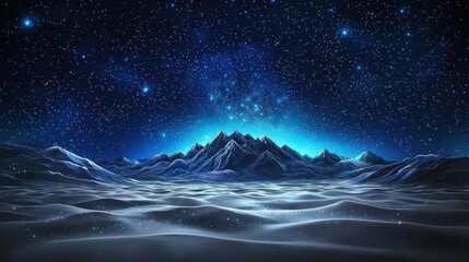 Fototapeta premium A serene night landscape showcasing distant mountains under a starry sky.