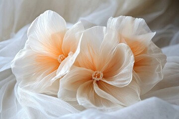 Obraz premium Delicate organza flowers in soft pastel shades, perfect for wedding decor, crafts, or floral design inspiration.