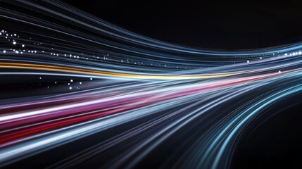 Vibrant dynamic moving streaks of colorful light. sense of energy and motion captured in a long exposure shot. abstract design motion graphics with sense of depth and dimension, light manipulation.