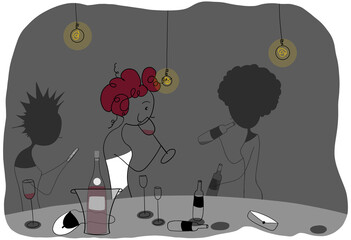 Ladies night out. Women taking a drink together at a bar. Friday afternoon drinks. Drinking too much 