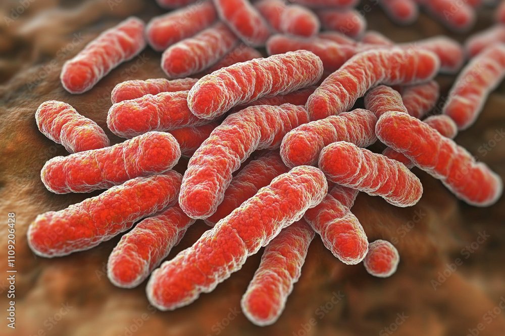 Poster bacteria under magnification shows intricate structures and forms
