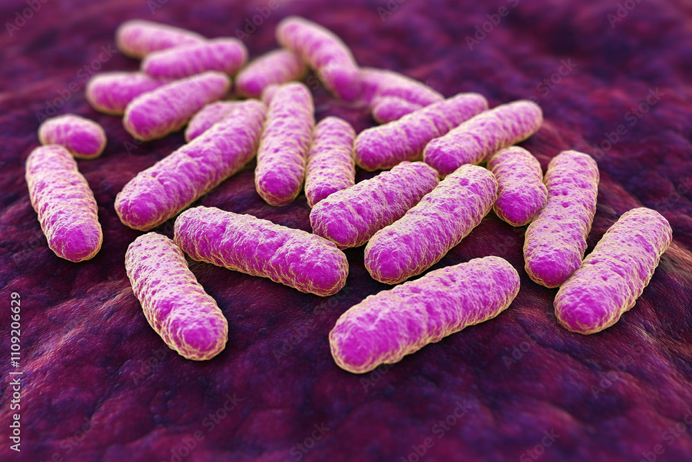 Poster colorful microscopic view of bacteria on a surface in a lab setting