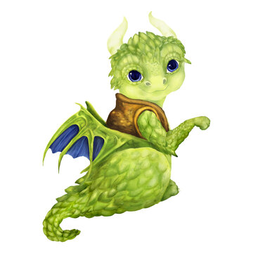 green dragon with blue wings clip art preview