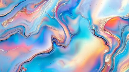 Fototapeta premium Abstract holographic iridescent fluid background with marble-like shapes, perfect for futuristic banners, posters, and digital design concepts