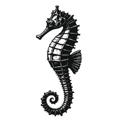 Fototapeta premium horse sea engraving black and white outline