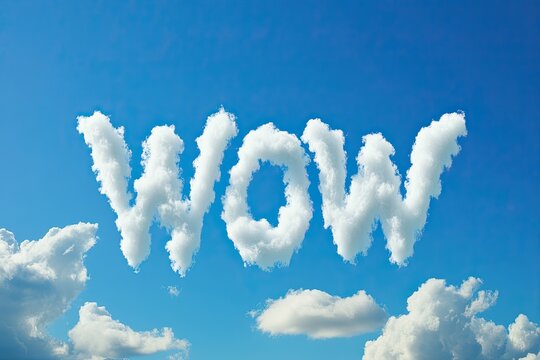 "WOW" letters made out of clouds on a bright blue sky. Background, wallpaper