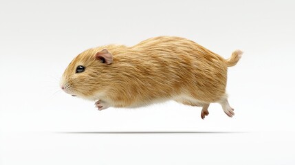 Adorable Guinea Pig Hopping with Energetic Motion on Clean White Background