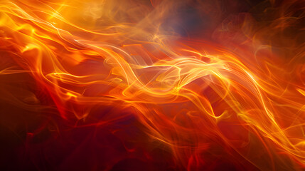 A colorful, abstract painting of flames and smoke