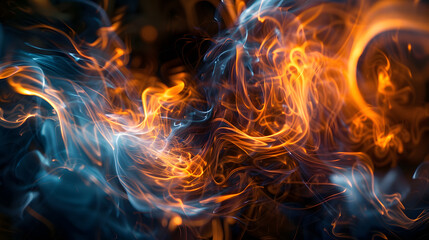 A colorful, abstract painting of flames and smoke