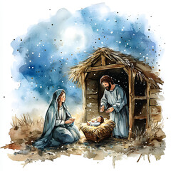 Fototapeta premium the holy family baby Jesus in the manger of Joseph and Mary.