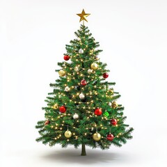 Fototapeta premium Beautifully Decorated Christmas Tree with Bright Ornaments and Glowing Lights