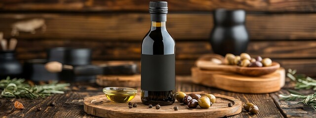 Minimalist olive oil bottle with blank label, perfect as a mockup for branding, packaging design, or product presentation concepts.
