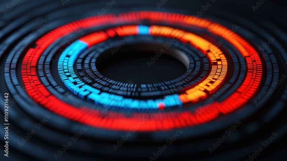 Aufkleber abstract circular data visualization with bright red and blue contrast elements