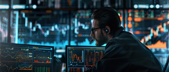 Cryptocurrency Trader Analyzing Stock Market Data on Multiple Devices