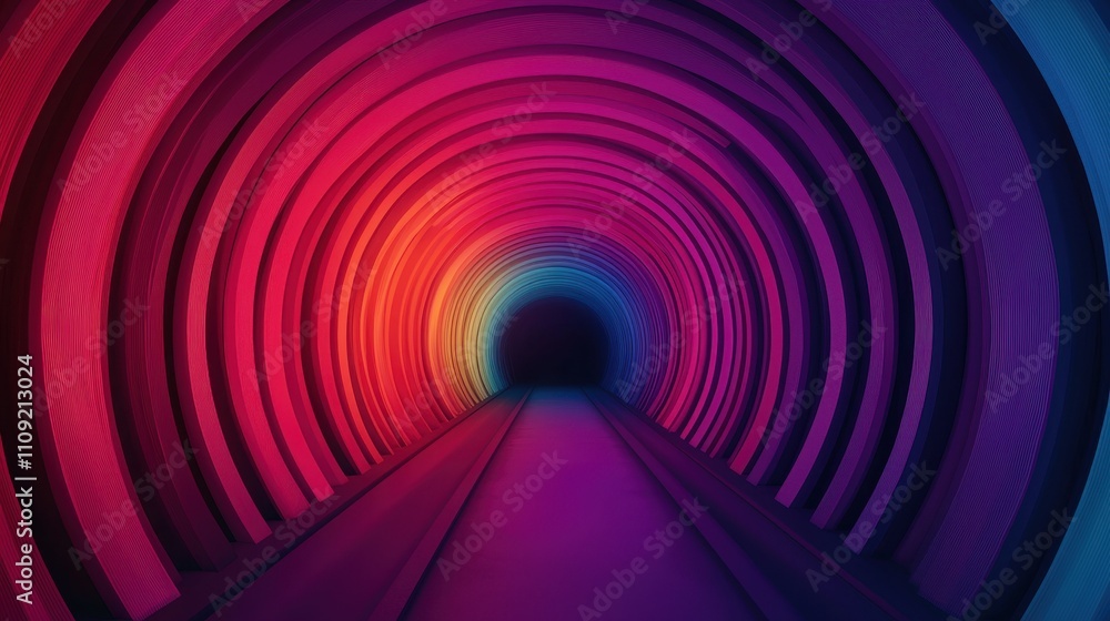Poster colorful abstract tunnel with vibrant lights and gradient effect in dark space