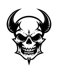 Obraz premium skull horn engraving black and white outline