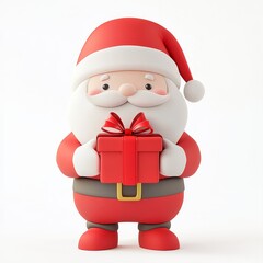 Jolly Santa Claus Holding a Holiday Present in Chibi Style