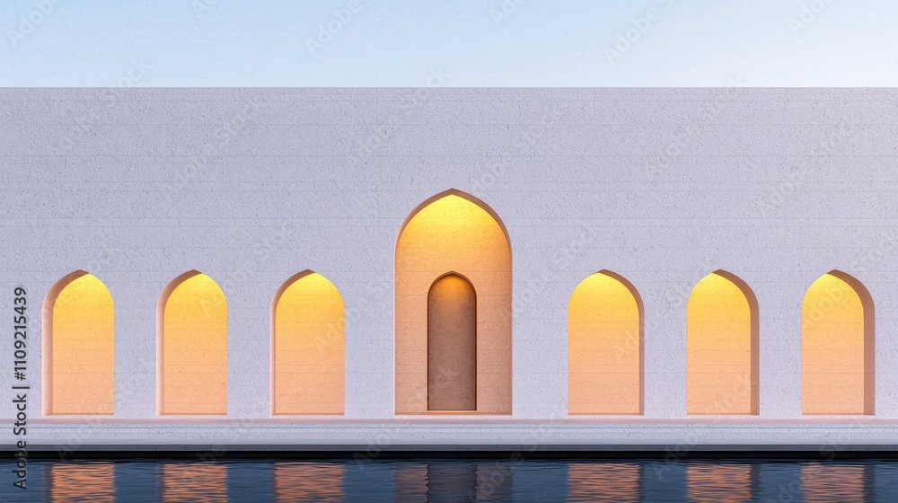 Poster elegant architectural design of a minimalist building with arched windows