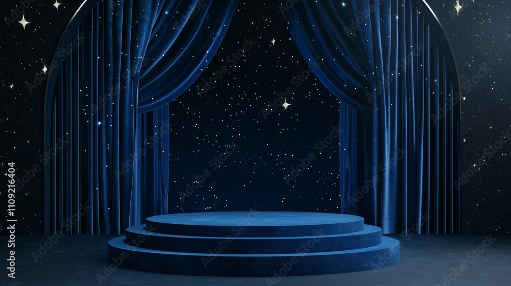 Poster elegant 3d podium design with ample space and starry background