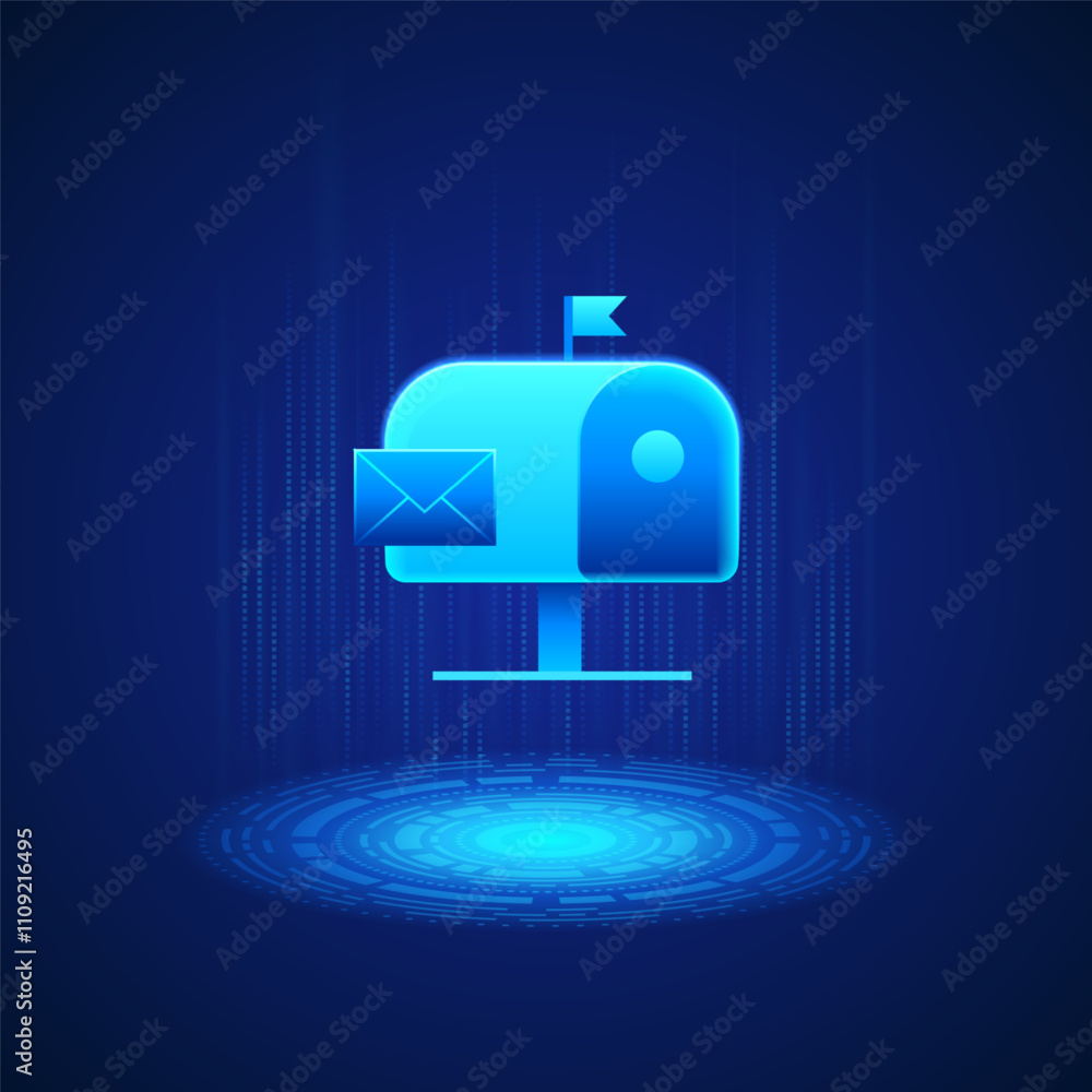 Poster business icon of a mailbox with an envelope, representing e-mail. the mailbox has a flag on top and 